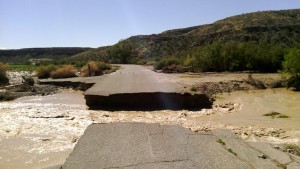 A road vital to the residents of the Moapa Reservation was destroyed by the September 2014 floods.  A major disaster declaration was proclaimed for the state of Nevada on November 5, 2014 due to severe storms and flooding that occurred between September 7 – 9, impacting the Moapa Band of Paiutes tribal nation.  The flooding also caused major damage to Interstate 15 and impaired accessibility to the Moapa River Indian Reservation.  Photo by:  Cristen Hodgers, Acting PIO/Community Liaison for the Moapa River Indian Reservation/FEMA