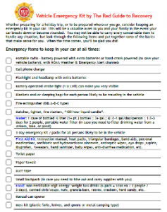Vehicle Emergency Kit Checklist