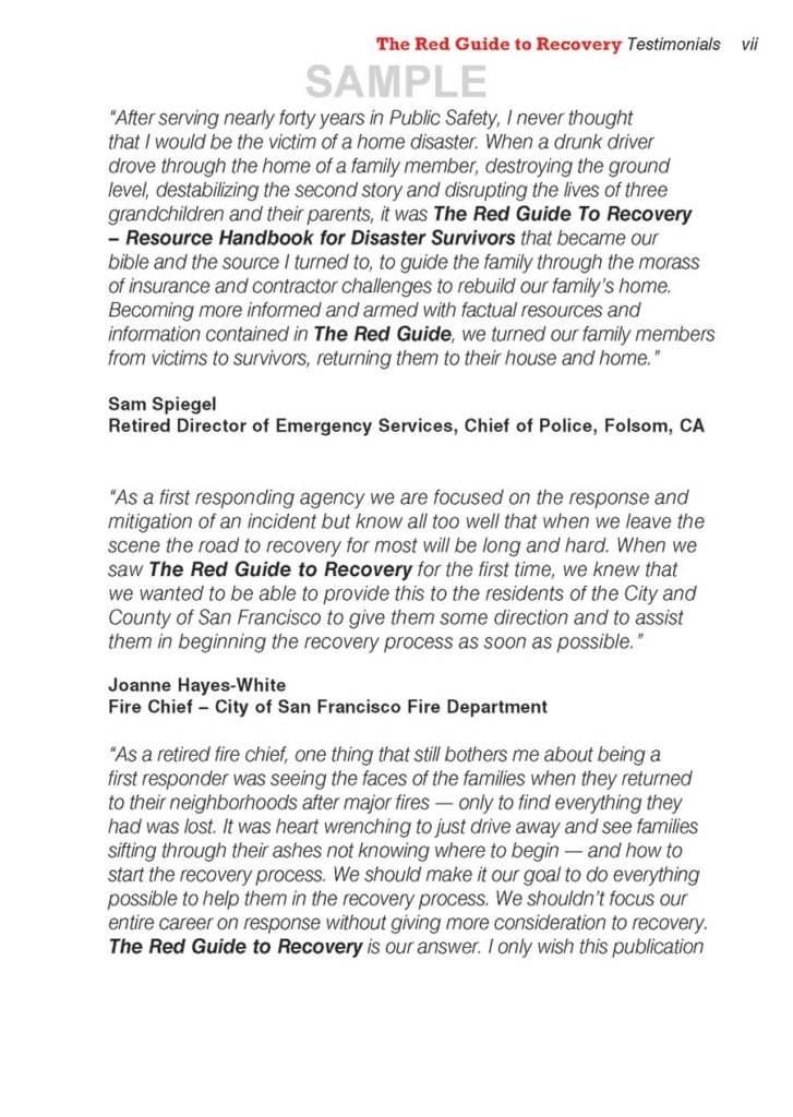 The Red Guide to Recovery (Disaster Recovery): National Book Sample: Testimonials