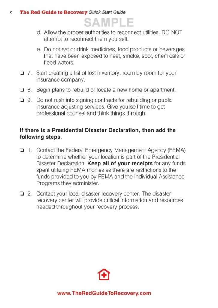 The Red Guide to Recovery (Disaster Recovery): National Book Sample: Checklist Continued