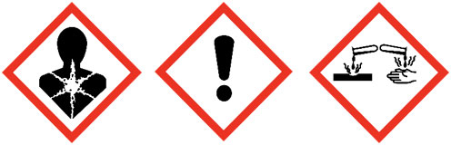 Three Hazard Signals: Respiratory, Exclamation Point, Chemicals